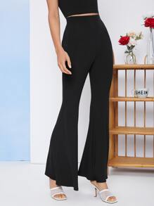 High Waist Flare Leg Pants - Black - View 5
