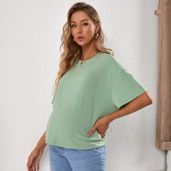 

Maternity Drop Shoulder Rib-knit Tee, Mint green