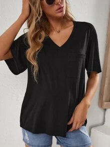 SHEIN Maternidad Camiseta con parche de bolsillo unicolor - Negro - Ver 1