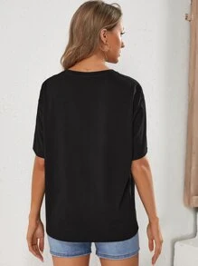 SHEIN Maternidad Camiseta con parche de bolsillo unicolor - Negro - Ver 2