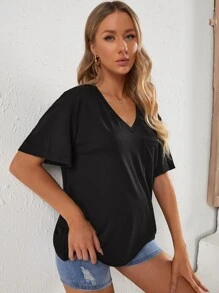 SHEIN Maternidad Camiseta con parche de bolsillo unicolor - Negro - Ver 4