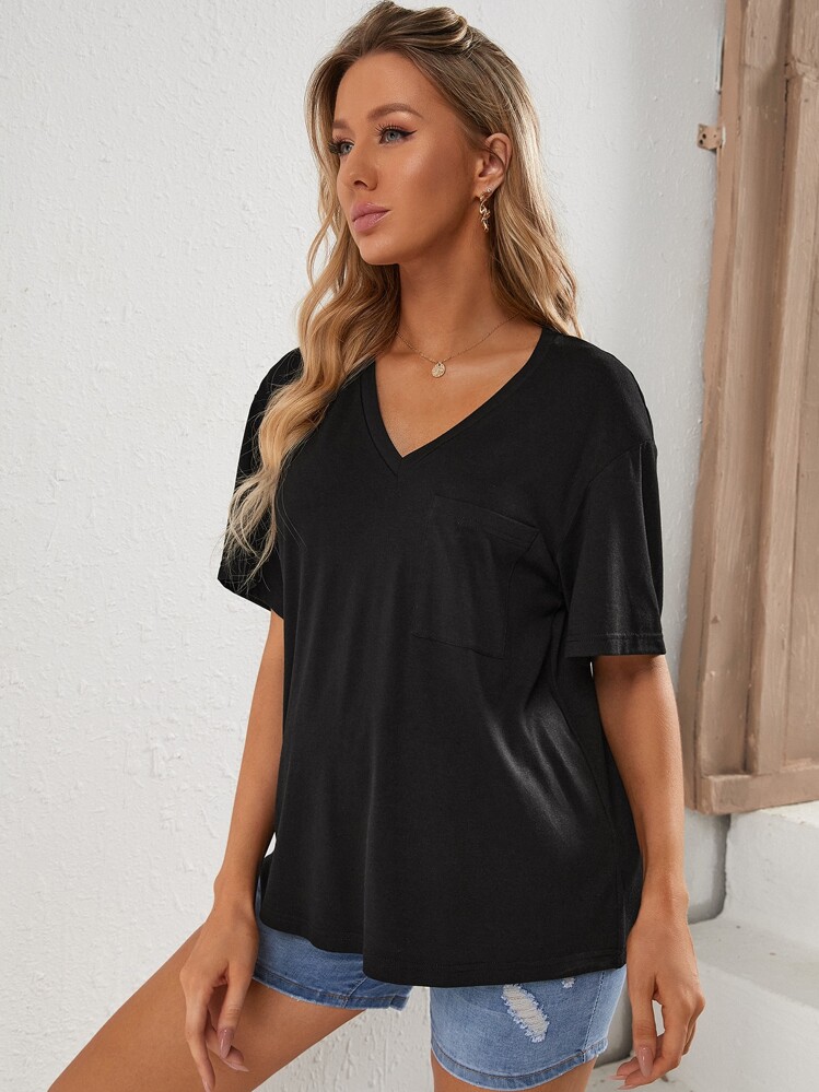 SHEIN Maternity Patch Pocket Solid Tee - Black - View 5