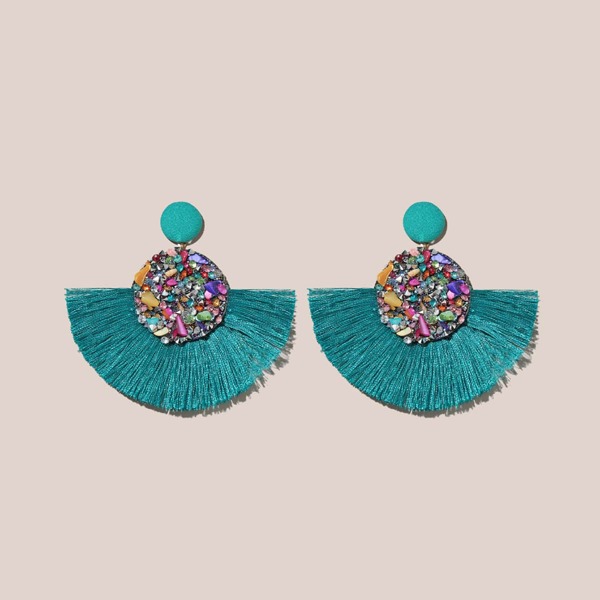 

Rhinestone Decor Fringe Earrings, Blue
