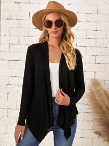 EMERY ROSE Solid Open Front Asymmetrical Hem Coat In Fall/Winter