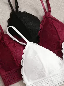 Snug Zone Conjunto de lencería de encaje floral de 3 piezas de sujetador y panties - Multicolor - Ver 4