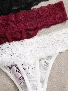 Snug Zone Conjunto de lencería de encaje floral de 3 piezas de sujetador y panties - Multicolor - Ver 5