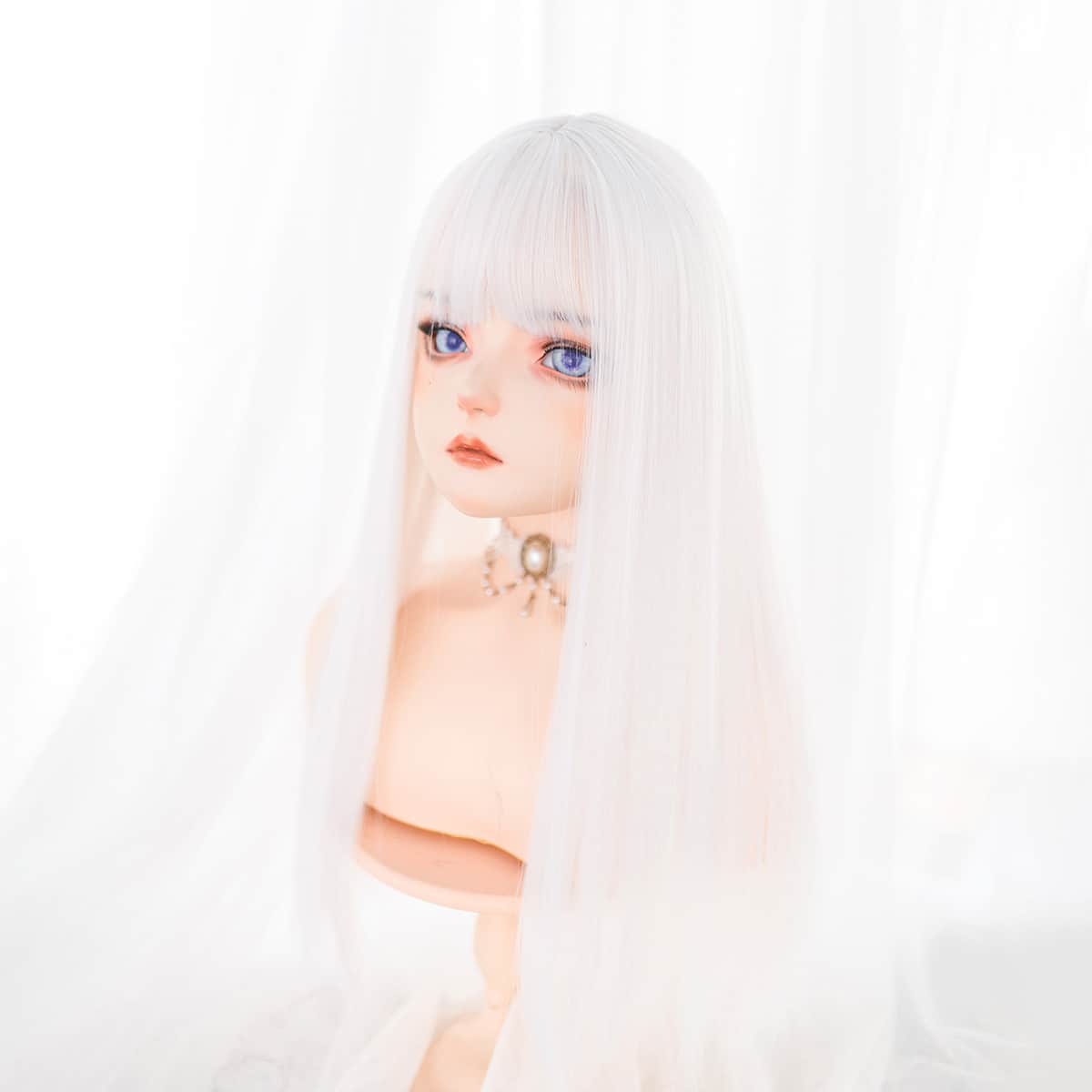 

Long Straight Wig With Bangs, White