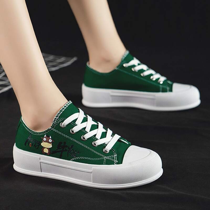 

Chinese Letter Graphic Canvas Shoes, Green