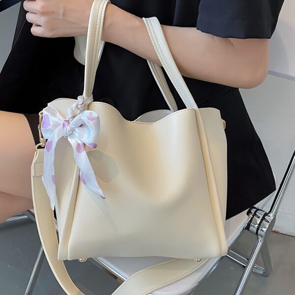 

Twilly Scarf Decor Tote Bag, Beige