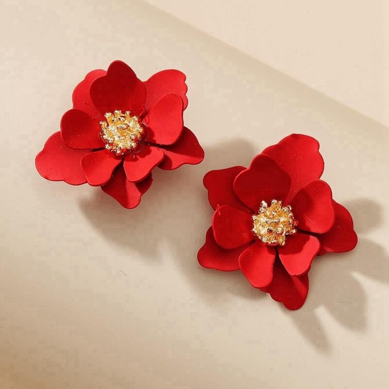 

Flower Stud Earrings, Red