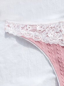 Contrast Lace Underwire Lingerie Set - Dusty Pink - View 6