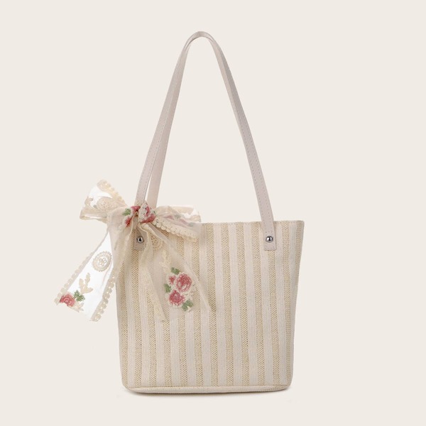 

Bow Decor Straw Tote Bag, White