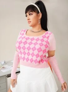 áo đan kích thước lớn Hình học Giải trí - Hồng - Xem 3