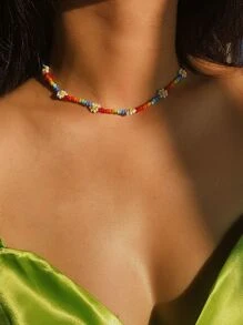 撞色串珠項鍊 - 彩色 - 查看 6