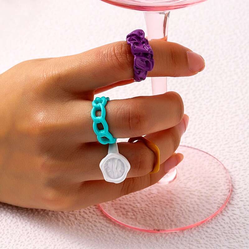 

4pcs Simple Ring, Multicolor