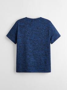 SHEIN 青少年男孩馬印花混紡短袖 - 藍色 - 查看 2