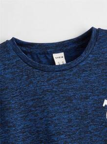 SHEIN 青少年男孩馬印花混紡短袖 - 藍色 - 查看 4