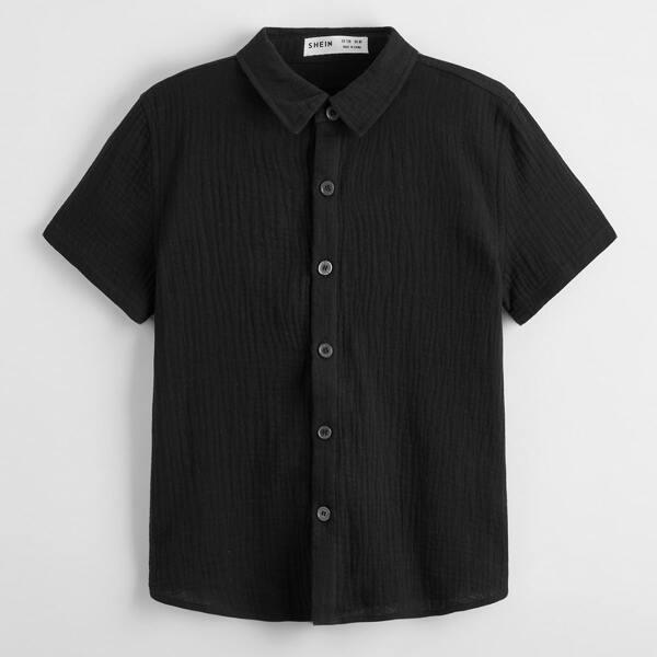 

Boys Solid Button Up Shirt, Black