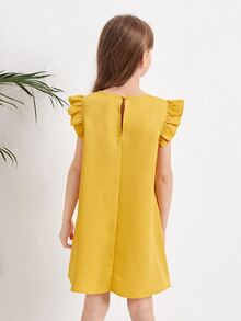 SHEIN Girls Ruffle Sleeve Tunic Dress - Yellow - View 2