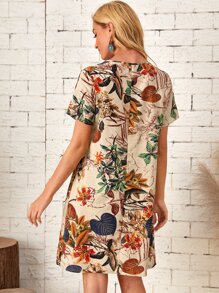 EMERY ROSE Vestido túnico con estampado tropical