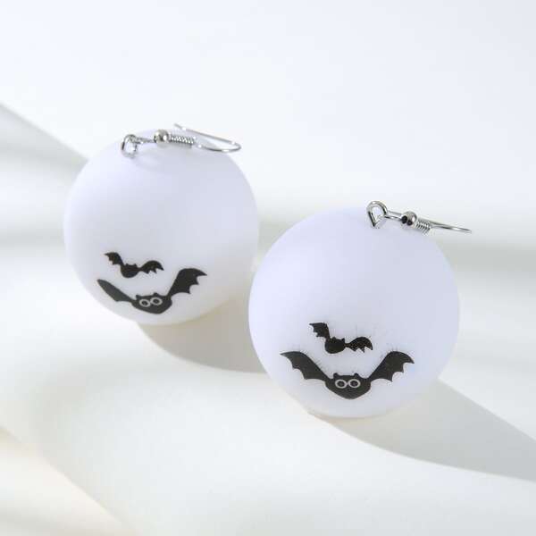 

Bat Pattern Ball Drop Earrings, Black and white