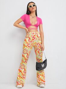 SHEIN BAE 低領交叉繫帶短款上衣 - 玫紅色 - 查看 5