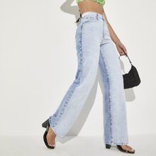 Two Tone Cut Out Waist Straight Leg Jeans