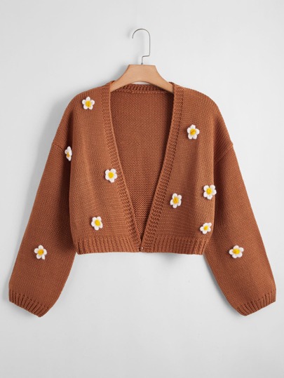 كارديجان كبير الحجم ذو كتف منسدل مزخرف بالأزهار