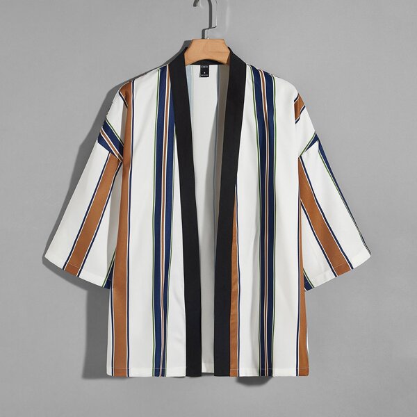 

Men Striped Drop Sleeve Shirt, Black and white