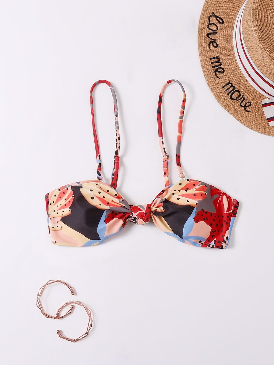 Leopard & Plant Print Bikini Top - متعدد الألوان - مشاهدة 1