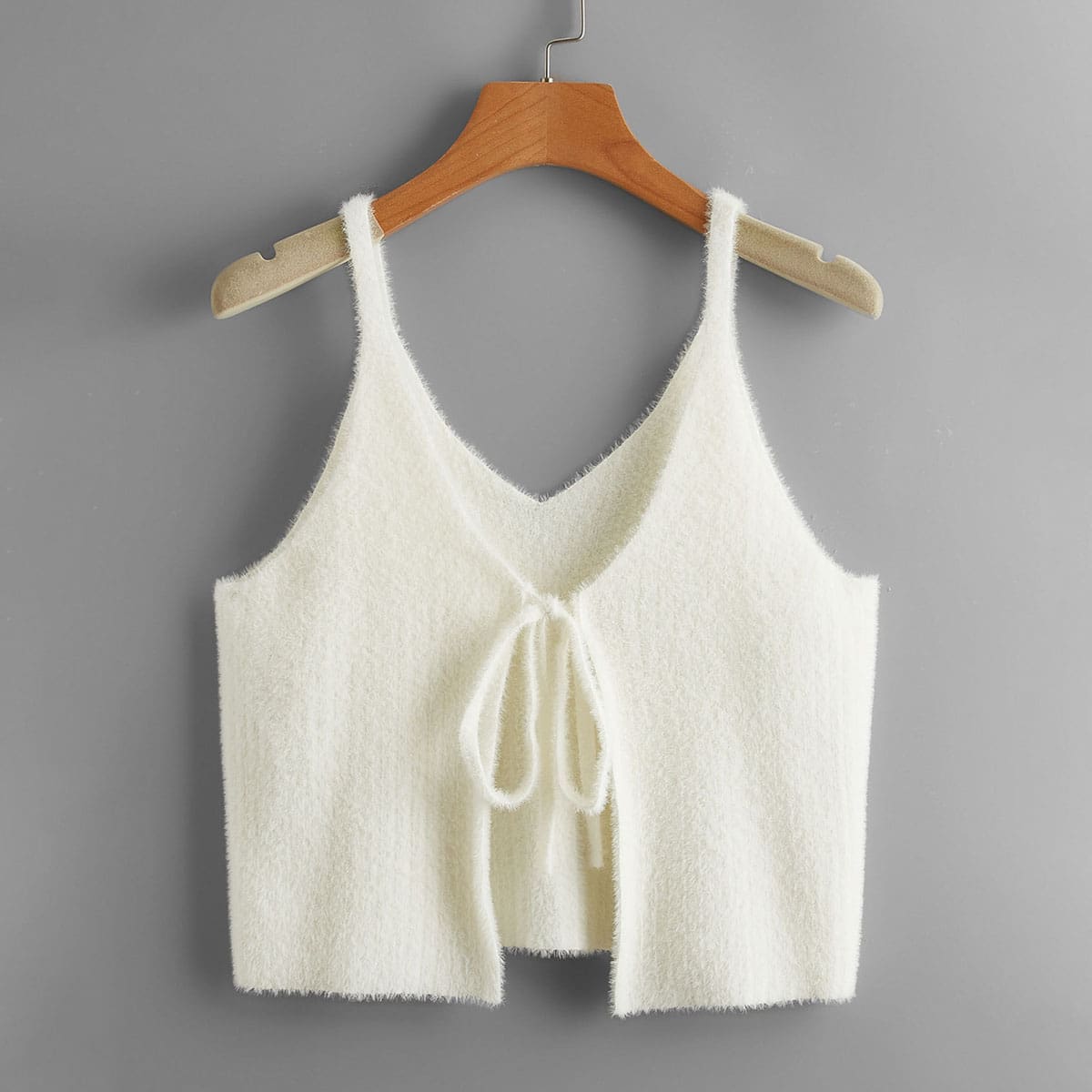 

Solid Tie Front Knit Top, White