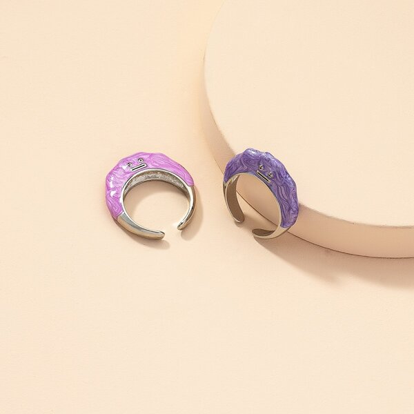 

2pcs Cartoon Design Cuff Ring, Multicolor