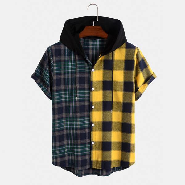 

Men Plaid & Gingham Hooded Shirt, Multicolor