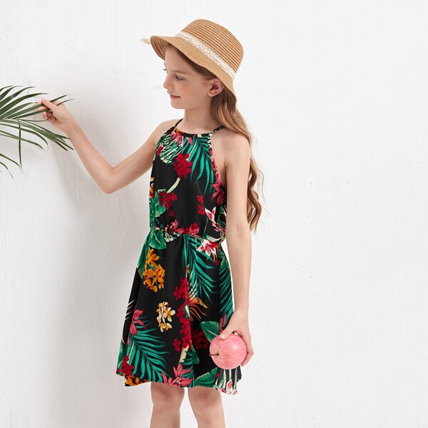 

Girls Tropical Print Zip Back Cami Dress, Multicolor