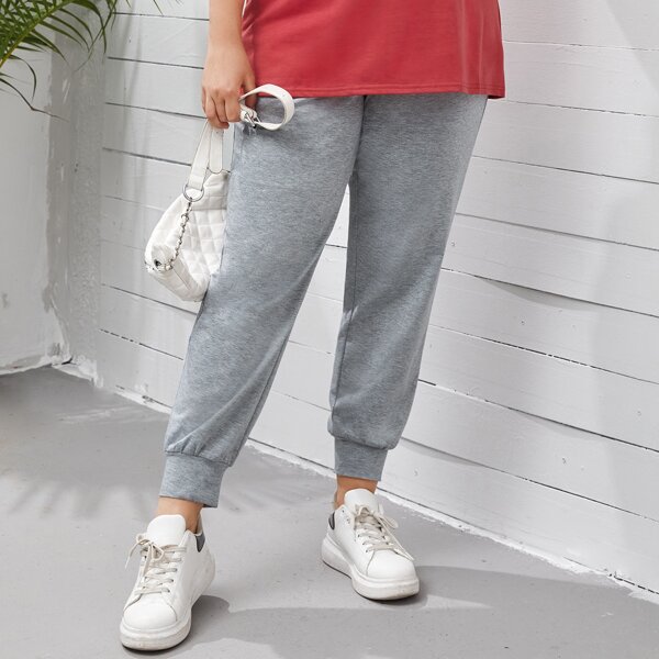 

Plus Slant Pocket Knot Front Sweatpants, Grey