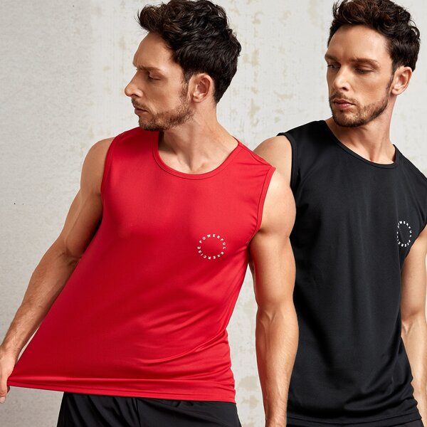 

Men 2pcs Letter Graphic Sports Tank Top, Multicolor