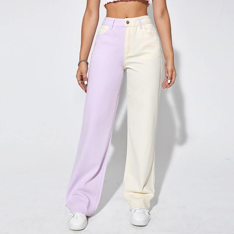 

High Waist Two Tone Jeans, Multicolor
