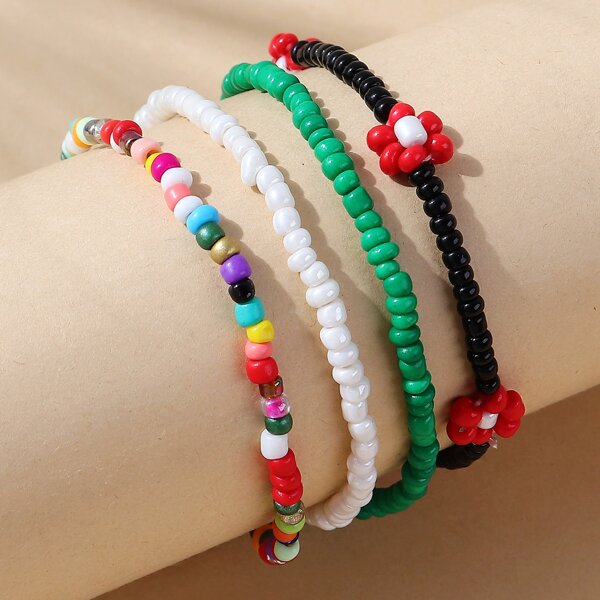 

4pcs Bead Decor Bracelet, Multicolor
