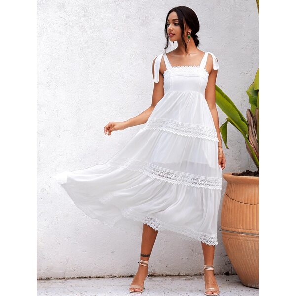 

Lace Trim Flounce Hem Cami Dress, White