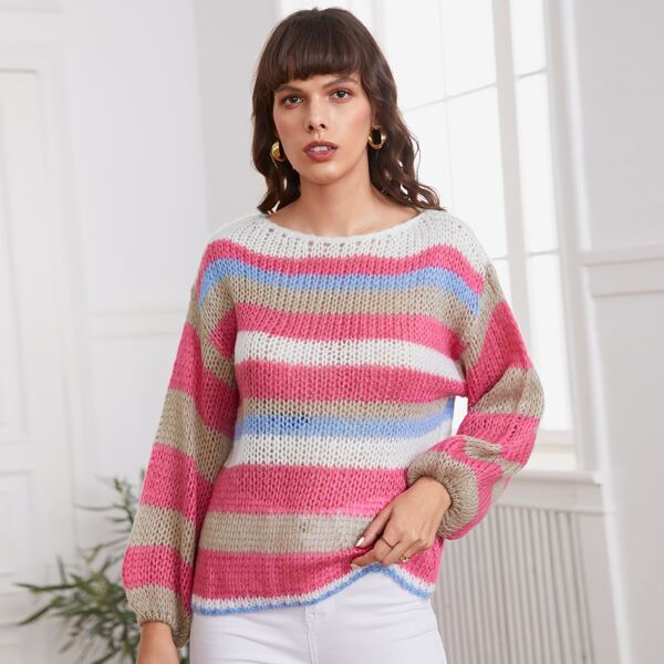 

Color Block Striped Drop Shoulder Sweater, Multicolor