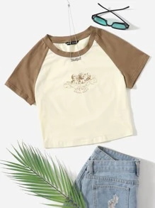 Muchica Áo thun Khối Màu Con số Giải trí - Màu be - Xem 1