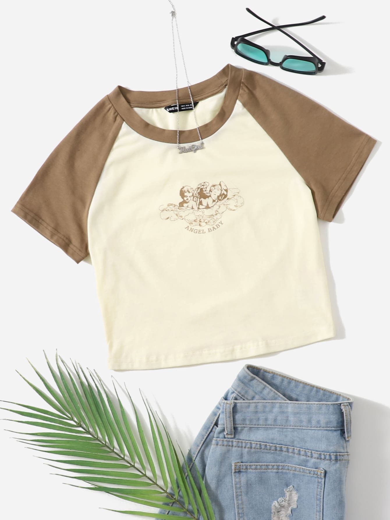 Muchica Áo thun Khối Màu Con số Giải trí - Màu be - Xem 1