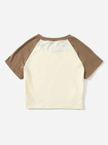 Muchica Áo thun Khối Màu Con số Giải trí - Màu be - Xem 2