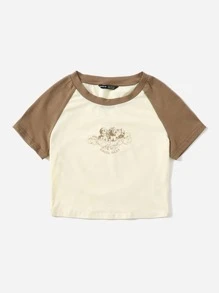 Muchica Áo thun Khối Màu Con số Giải trí - Màu be - Xem 3