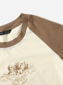 Muchica Áo thun Khối Màu Con số Giải trí - Màu be - Xem 5