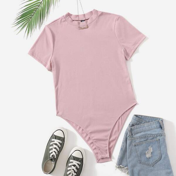 

Plus Solid Round Neck Bodysuit, Dusty pink