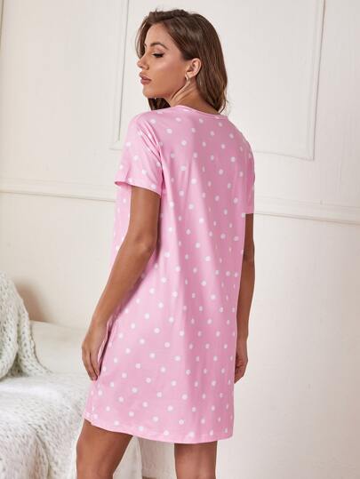 Slogan Polka Dot Print Pajama Night Dress view 2