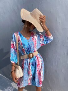 GENKIRA Floral Colorblock A-line Dress Without Belted - Multicolor - View 6