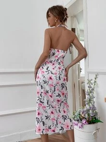 SHEIN Unity Allover Floral Backless Halter Dress - Multicolor - View 2