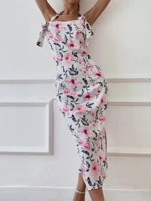 SHEIN Unity Allover Floral Backless Halter Dress - Multicolor - View 4